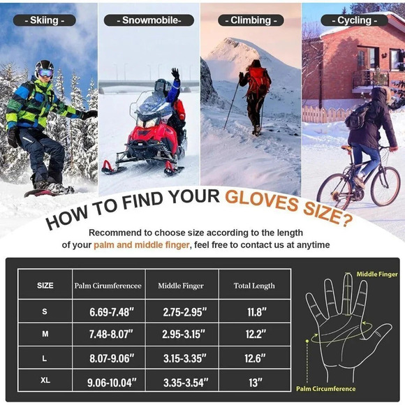 3M Thinsulate Ski Gloves Waterproof Gloves for  Men Cold Winter Weather Thermal - Picture 6 of 6
